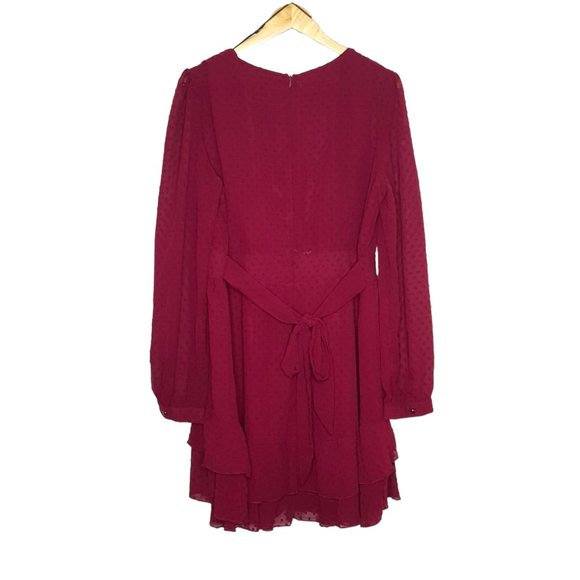 Showpo Size 20 Maroon Red Wine Long Sleeve Frill Cocktail Dress - Picture 2 of 2